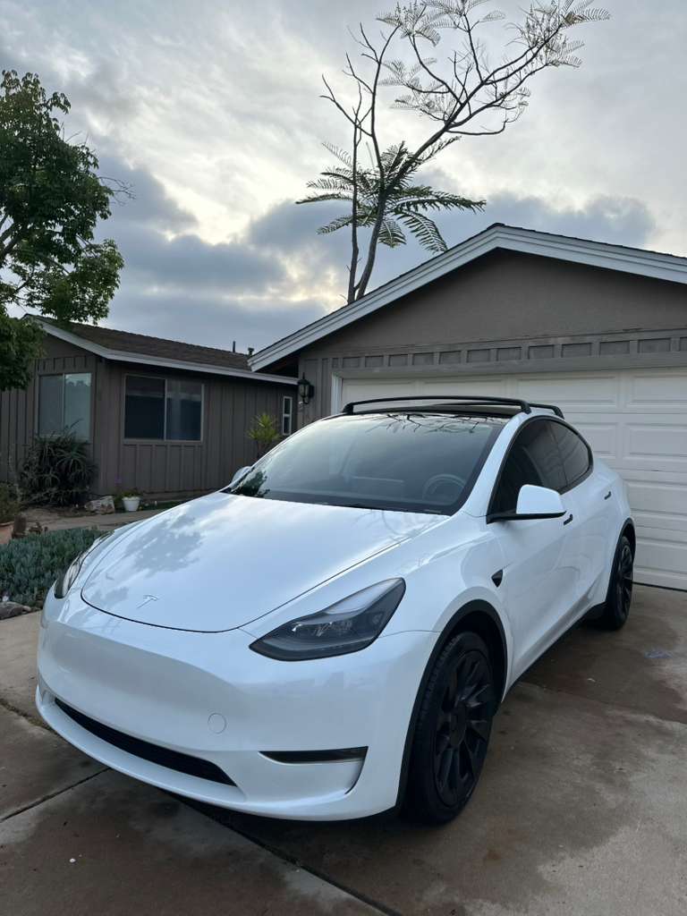 White Tesla Model Y after detailing